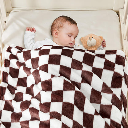 Yurhap Checkered Baby Blanket Fleece Baby Blankets Neutral for Boys Girls, Super Soft Warm
