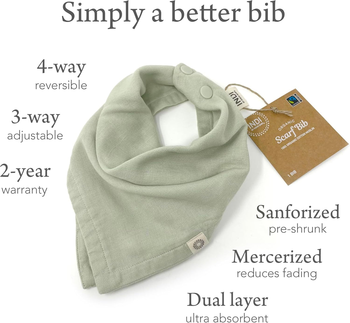 Kishu Baby Indi Organic Baby Bandana Bibs – Fairtrade 4-Way Reversible Drool Bibs for Boys & Girls