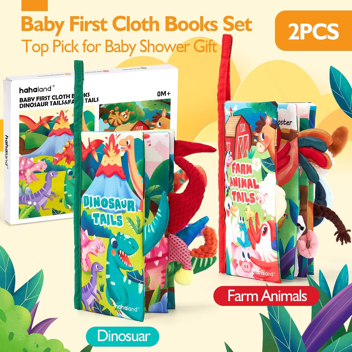 hahaland Baby Books 2PCS - Baby Toys 0-6 Months - Touch & Feel Tummy Time Sensory Soft Books for