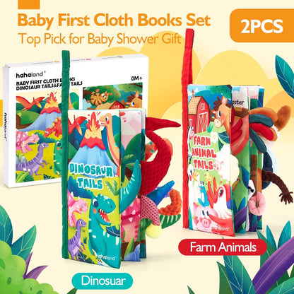 hahaland Baby Books 2PCS - Baby Toys 0-6 Months - Touch & Feel Tummy Time Sensory Soft Books for