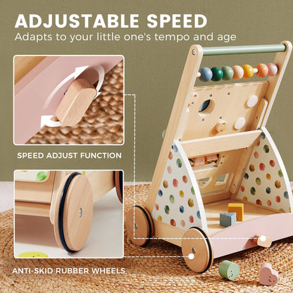 Tiny Land Wooden Baby Walker with Activity Center, Montessori Push Walker