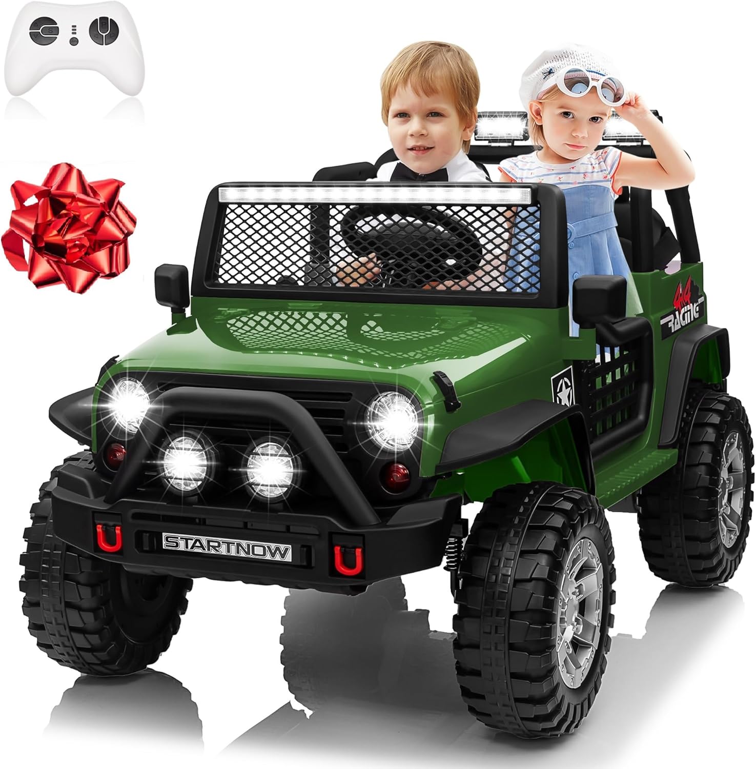 24V 4WD Ride on Truck Car w/800W Motors, Gift Flower, Remote Control, 2 Seaters, Light Bar, 3