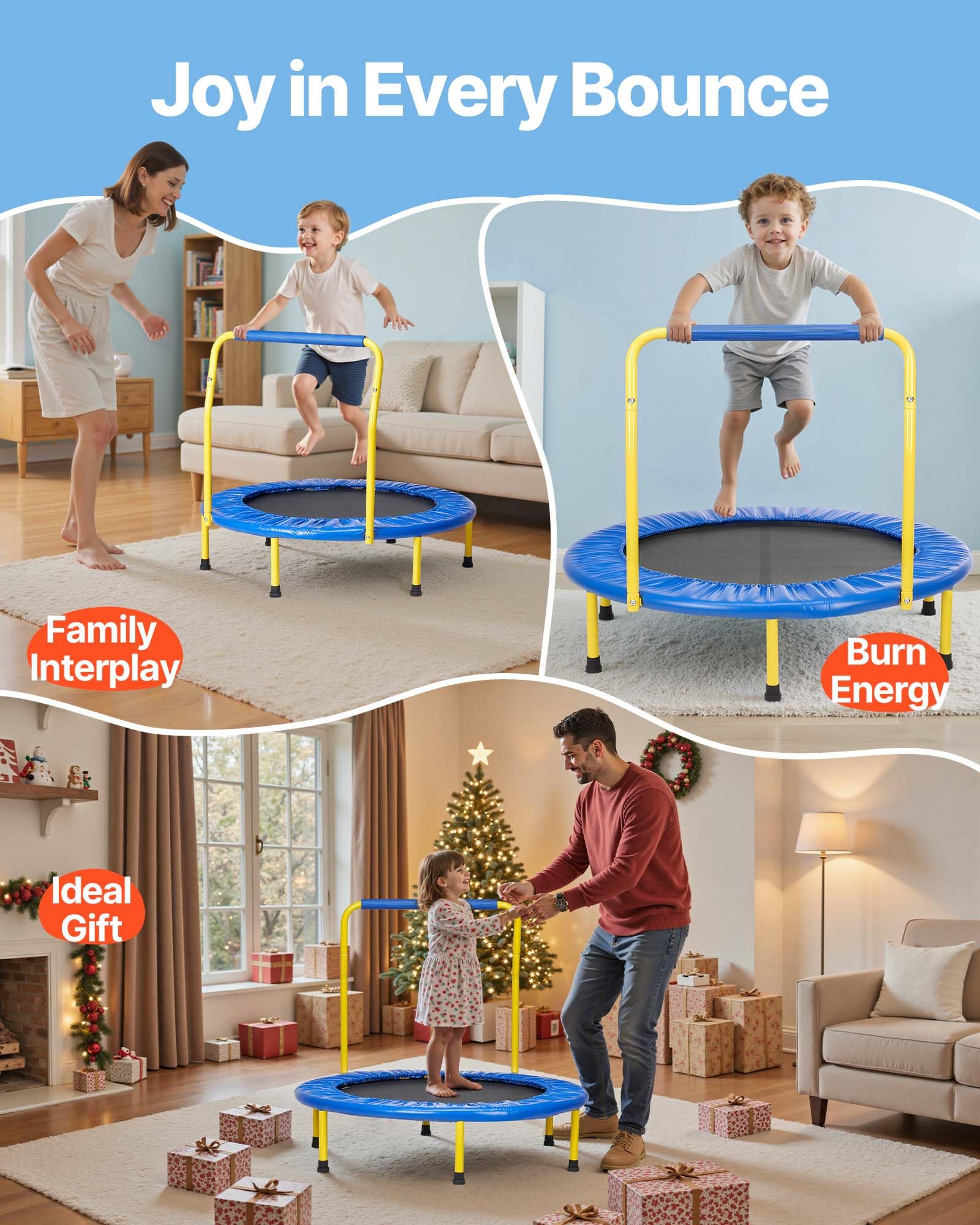 VEVOR 3FT Trampoline for Kids, 36" Trampolines Indoor/Outdoor Trampoline for Toddlers, Foldable