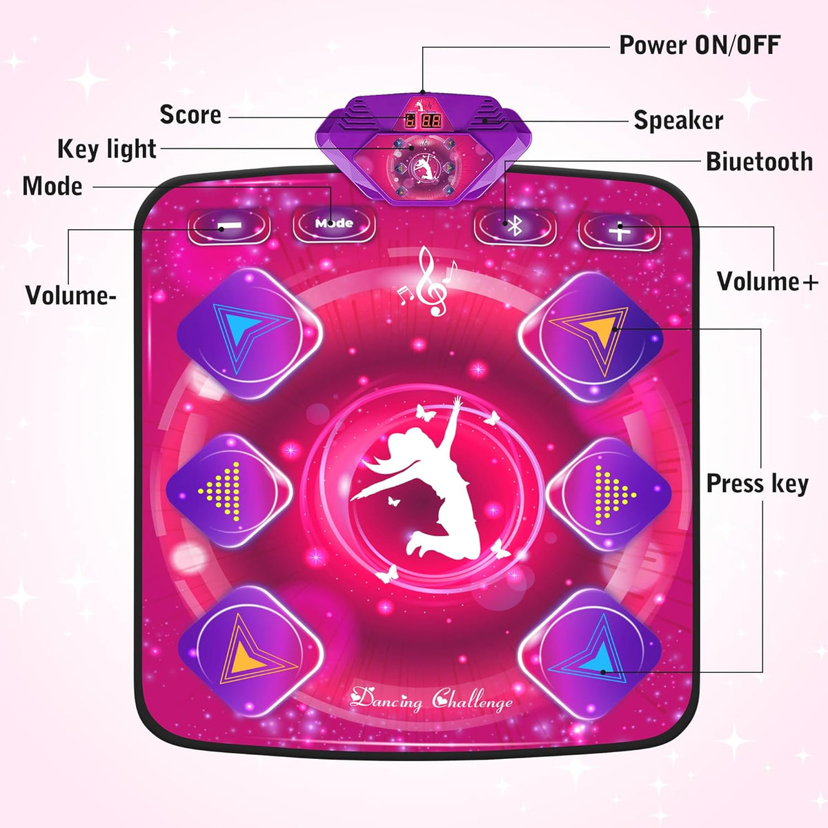 Dance Mat for Kids, Electronic Dance Pad with Wireless Bluetooth & LED Lights, Adjustable Volume