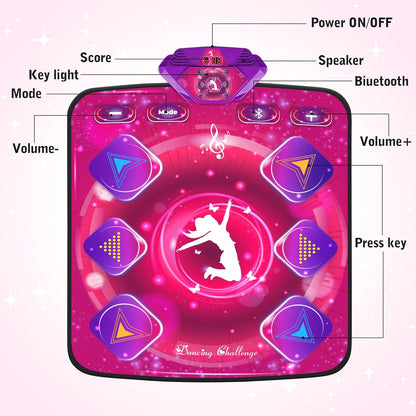 Dance Mat for Kids, Electronic Dance Pad with Wireless Bluetooth & LED Lights, Adjustable Volume