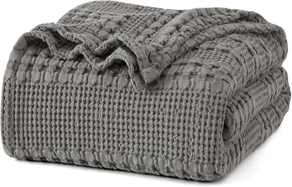 PHF 100% Cotton Waffle Weave Blanket Twin Size, Soft Lightweight Breathable Cozy Summer Blankets