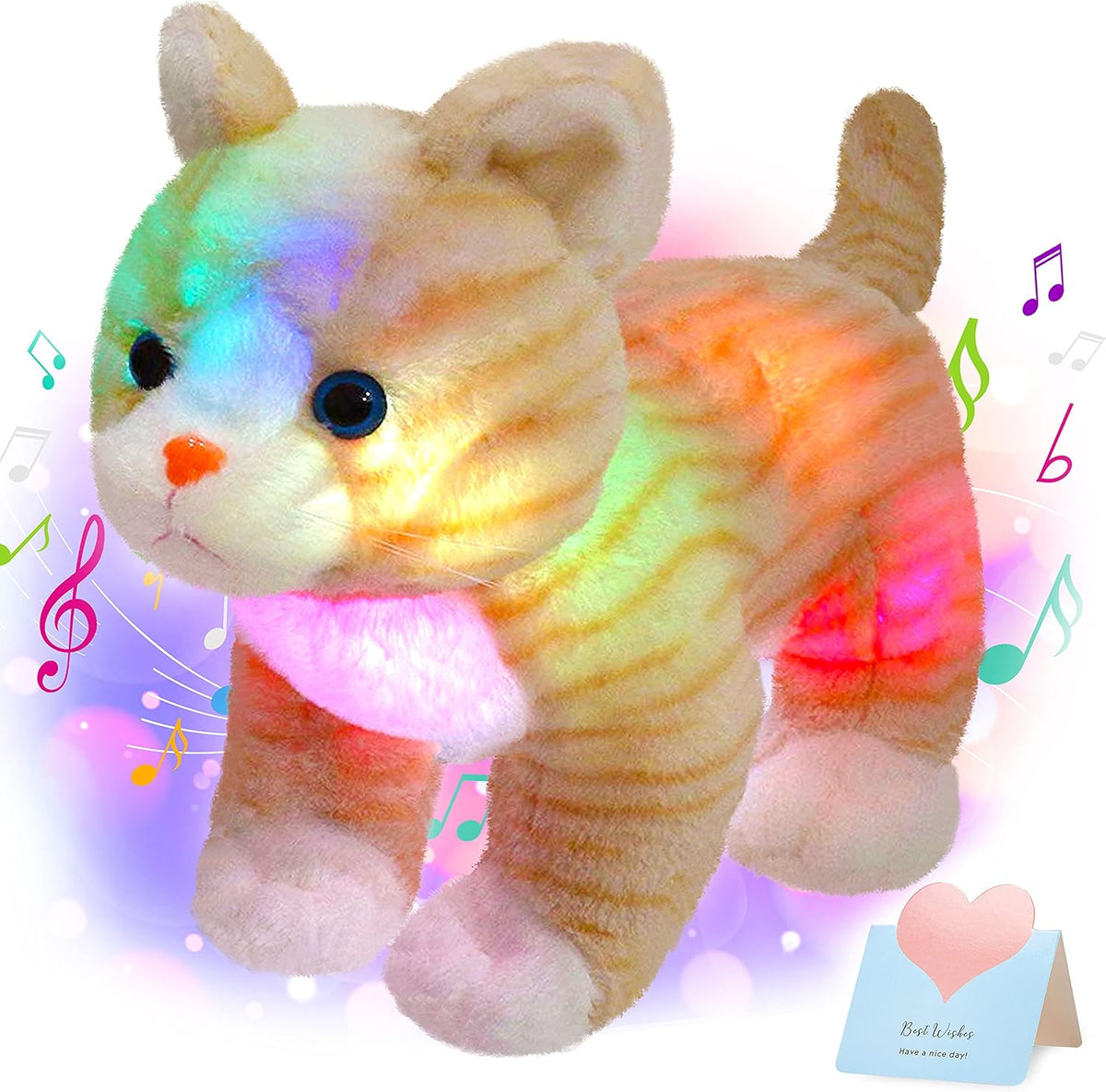Glow Guards 14'' Light up Musical Kitty Stuffed Animal Soft Realistic Cat Plush Toy with LED Night