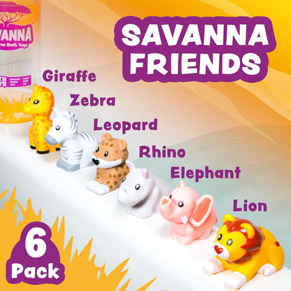 Tub Works® Savanna™ Mold Free Bath Toys, 6 Pack | Sealed, No Hole Bath Toys Design Keeps Moisture