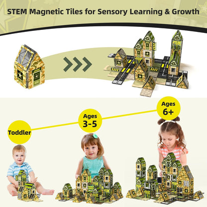 GobiDex Magnetic Tiles Army Toys, STEM Military Magnetic Building Blocks for Toddler Kids Ages 3-5