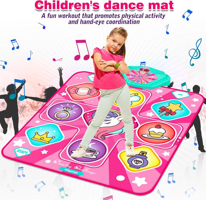 Unicorn Dance Mat, Dance Mixer Rhythm Step Play Mat, Pink Dance Pad with LED Lights, Adjustable