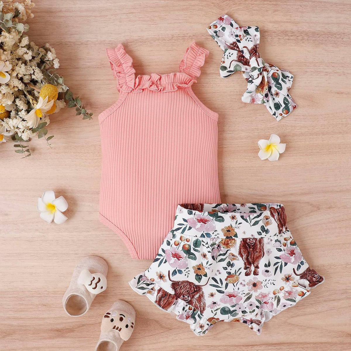 fhutpw Baby Girl Clothes Summer Cute Outfits 3 6 12 18 Months Spaghetti Strap Romper & Floarl