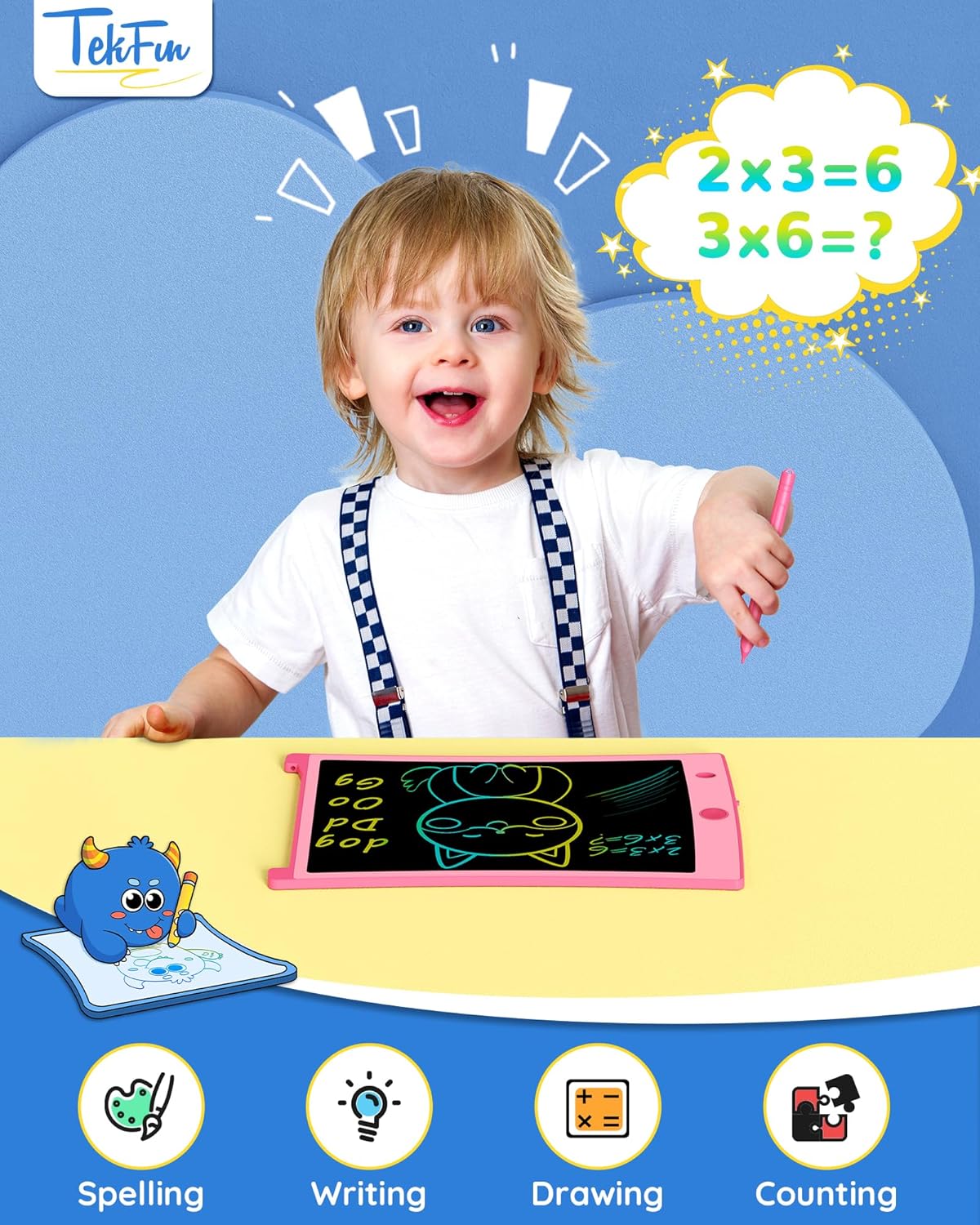 TEKFUN Kids Toys, 2Pcs LCD Writing Tablet with 4 Stylus, 8.5in Erasable Doodle Board Mess Free