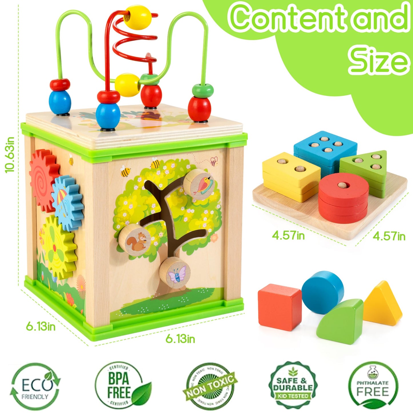 WOODMAM Wooden 7-in-1 Activity Cube, Montessori Toys for 1 2 Year Old