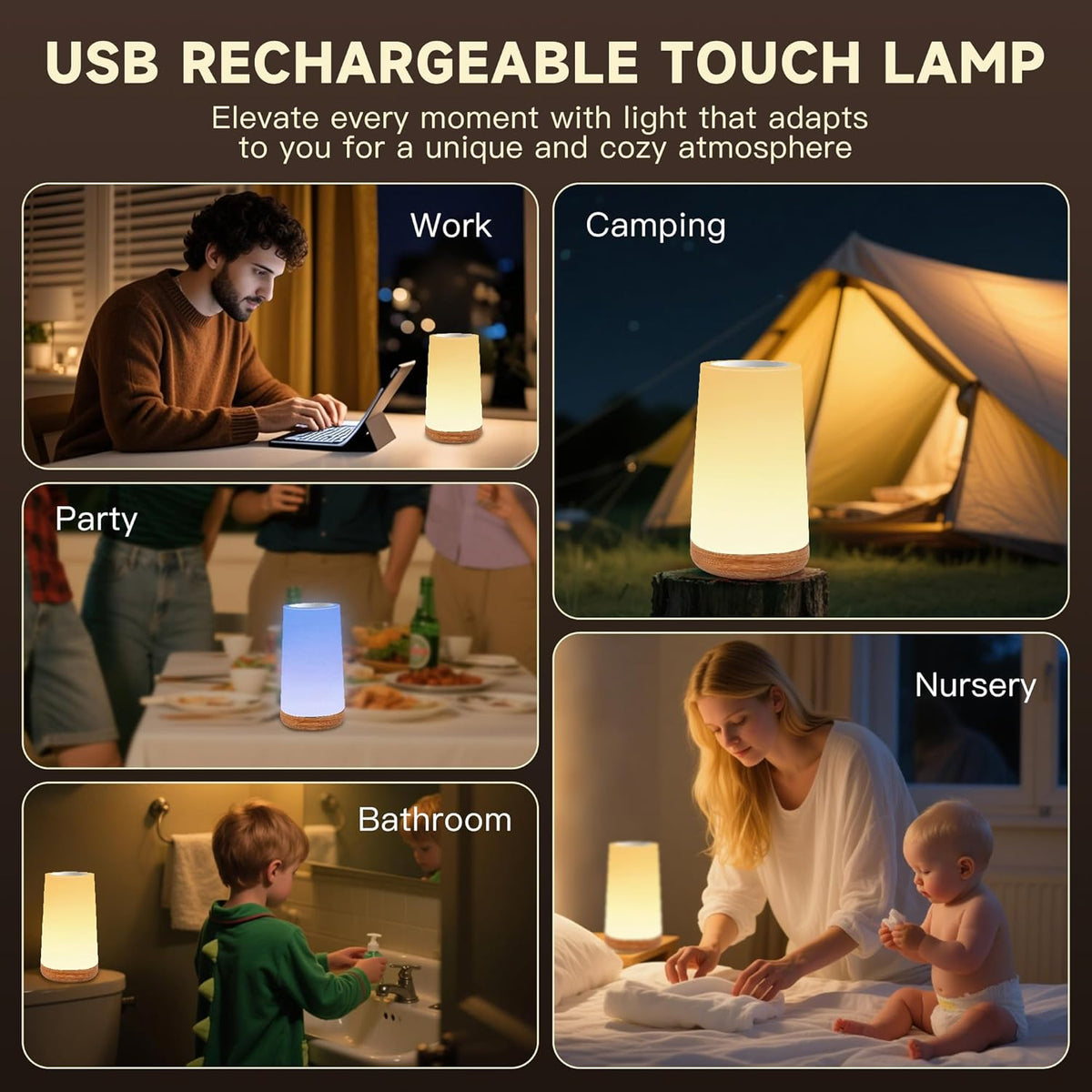 Night Light for Baby Nursery, 13 Colors Changing Touch Dimmable Night Lamp with Timer, Rechargeable
