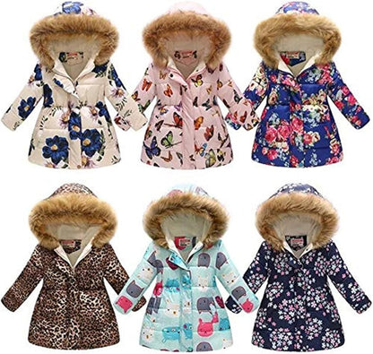 Miss Bei Girl's Winter Coat Jacket Hooded Kids Toddler Flower Print Parka Outwear Warm Cotton