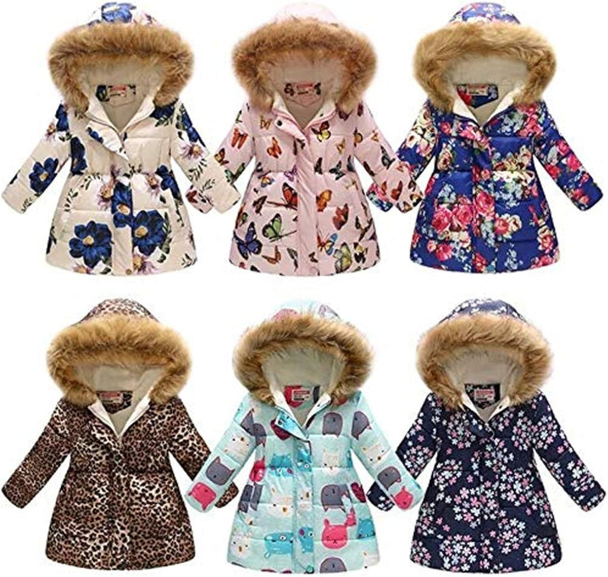 Miss Bei Girl's Winter Coat Jacket Hooded Kids Toddler Flower Print Parka Outwear Warm Cotton