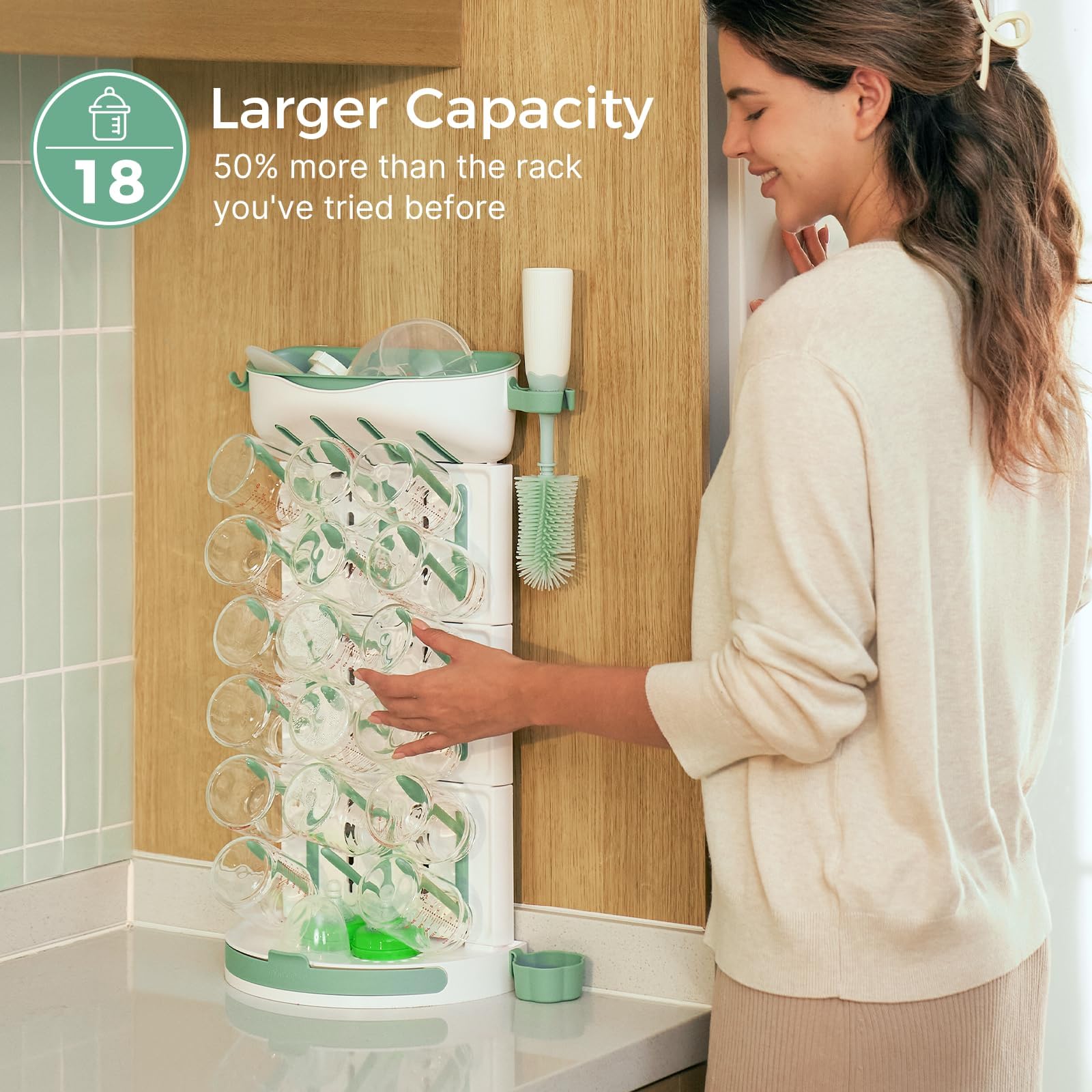 Momcozy Baby Bottle Drying Rack, 18 Bottles Vertical Space Saving