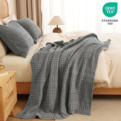 PHF 100% Cotton Waffle Weave Throw Blanket, Soft Lightweight Breathable Cozy Summer Throws for