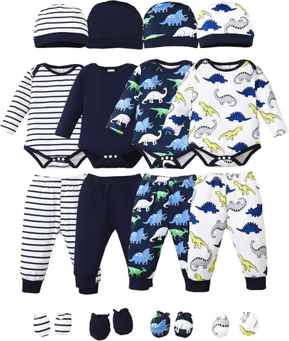 NZRVAWS Newborn Baby Boy Girl Clothes Unisex Infant Romper Pants Set Hat 4-Pack Outfits 0-12 Months