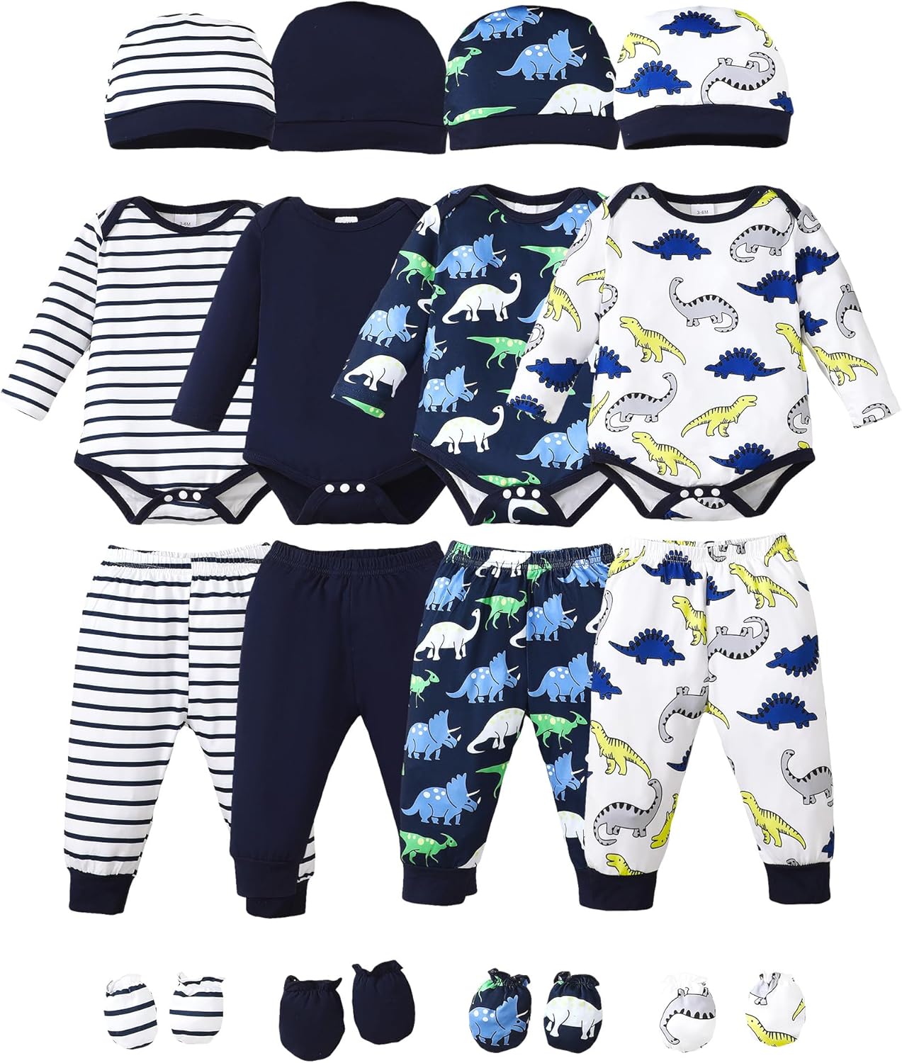 NZRVAWS Newborn Baby Boy Girl Clothes Unisex Infant Romper Pants Set Hat 4-Pack Outfits 0-12 Months