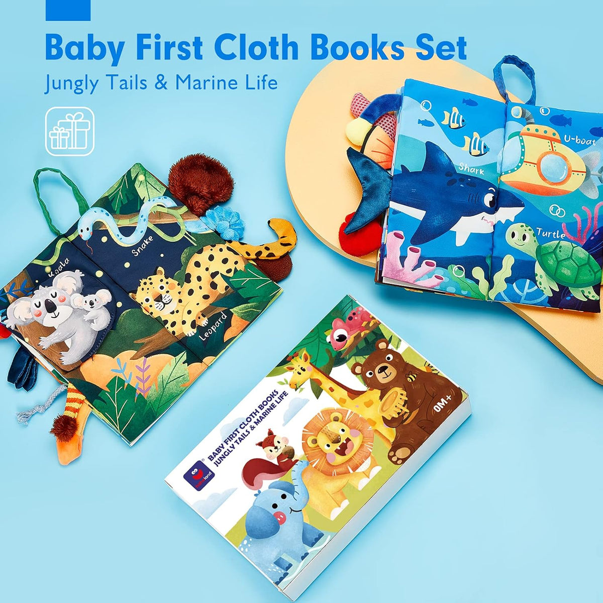 hahaland Baby Toys 0-6 Months - Crinkle Books for Babies 2PCS, Cloth Texture Tails Sensory Book