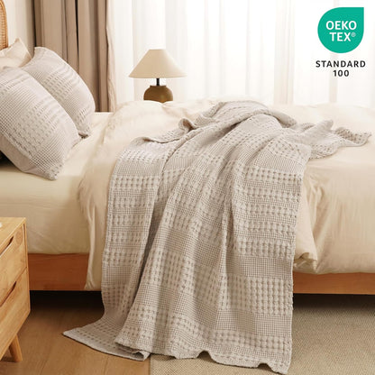 PHF 100% Cotton Waffle Weave Throw Blanket, Soft Lightweight Breathable Cozy Summer Throws for