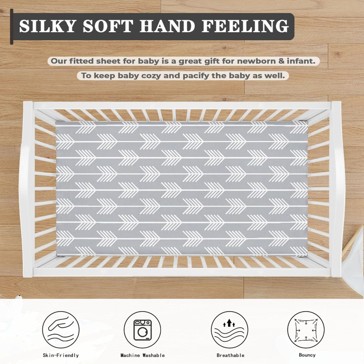 White Arrow Fitted Crib Sheet Grey Baby Crib Sheet Fit Standard Crib and Toddler Mattress,Crib