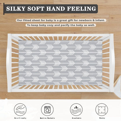 White Arrow Fitted Crib Sheet Grey Baby Crib Sheet Fit Standard Crib and Toddler Mattress,Crib