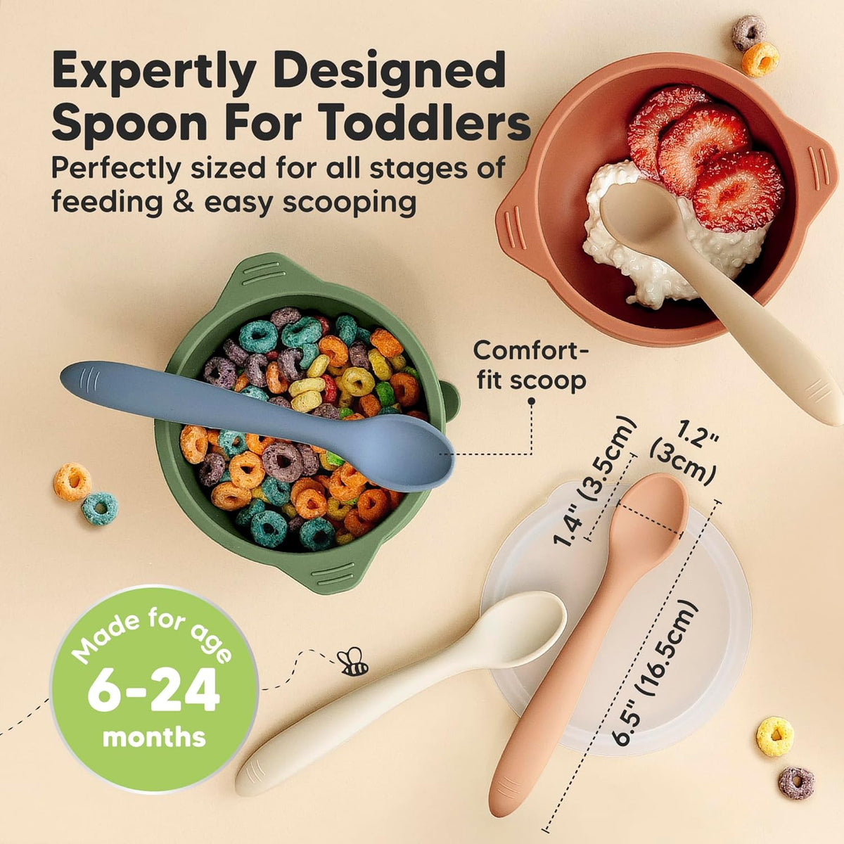 KeaBabies Silicone Baby Spoons, Self Feeding 6-12 months - 3-Pack Baby Weaning Eating Utensils