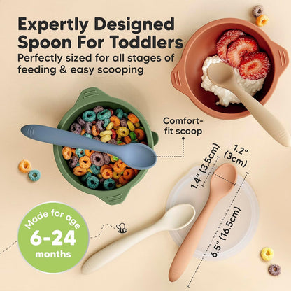 KeaBabies Silicone Baby Spoons, Self Feeding 6-12 months - 3-Pack Baby Weaning Eating Utensils