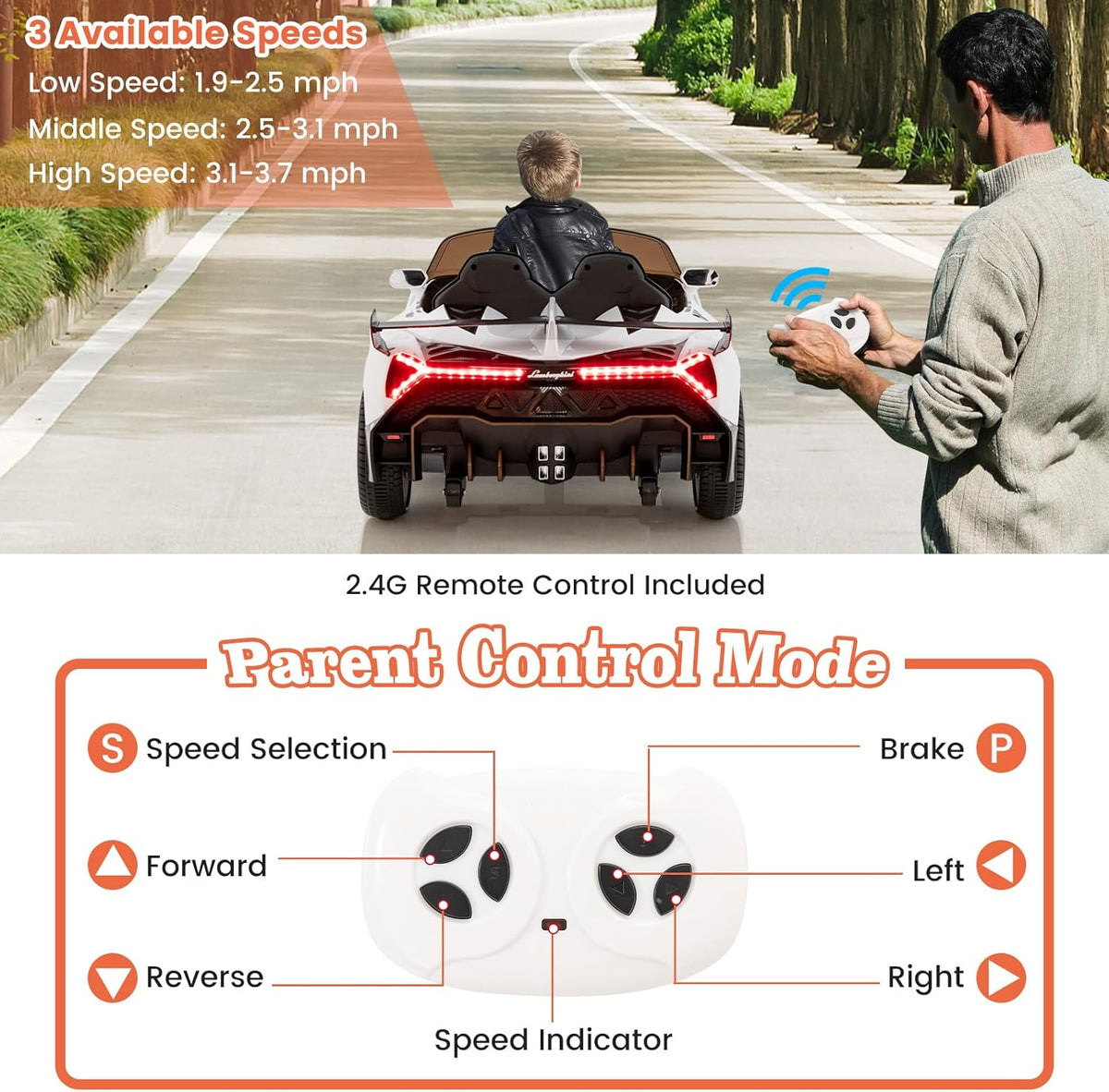 Costzon Ride on Car, Lamborghini Licensed 12V Battery Powered 4WD Sports Car with Remote Control, 3