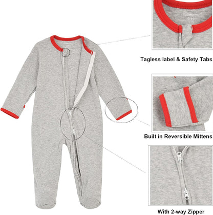 Aablexema Baby Footie Pajama with Mitten Cuffs, Double Zipper Infant Cotton clothes Sleeper Pjs
