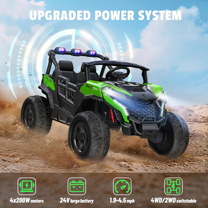 24V 2 Seater Ride on Car Truck, 4x200W, EVA Tires, Remote Control, 4WD/2WD, Rainbow Lights, Shock