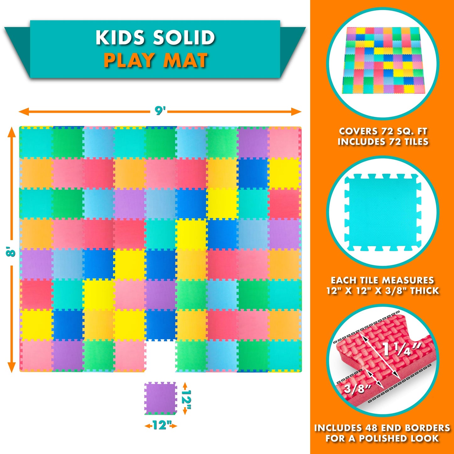 ProSource Baby Play Mat, Soft Foam Floor Tiles for Kids, Interlocking EVA Panels for Playpen Use