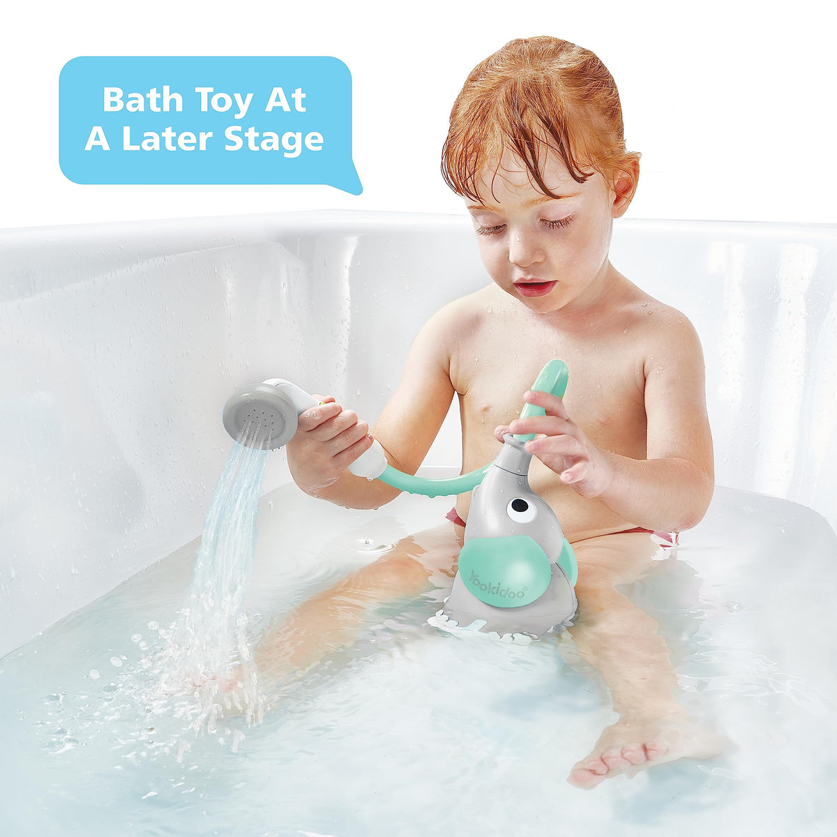 Yookidoo Baby Bath Shower Head - Elephant Water Pump and Trunk Spout Sprayer - One Handed Flow