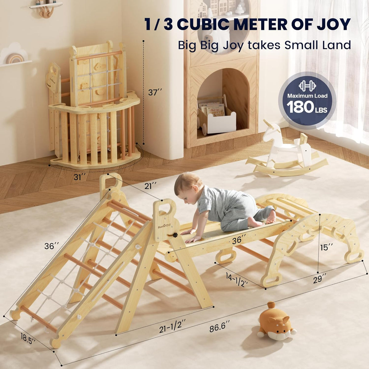 BlueWood 2025 8-in-1 Pikler Triangle Climbing Set Toddler Toys Indoor Baby Jungle Gym Climber