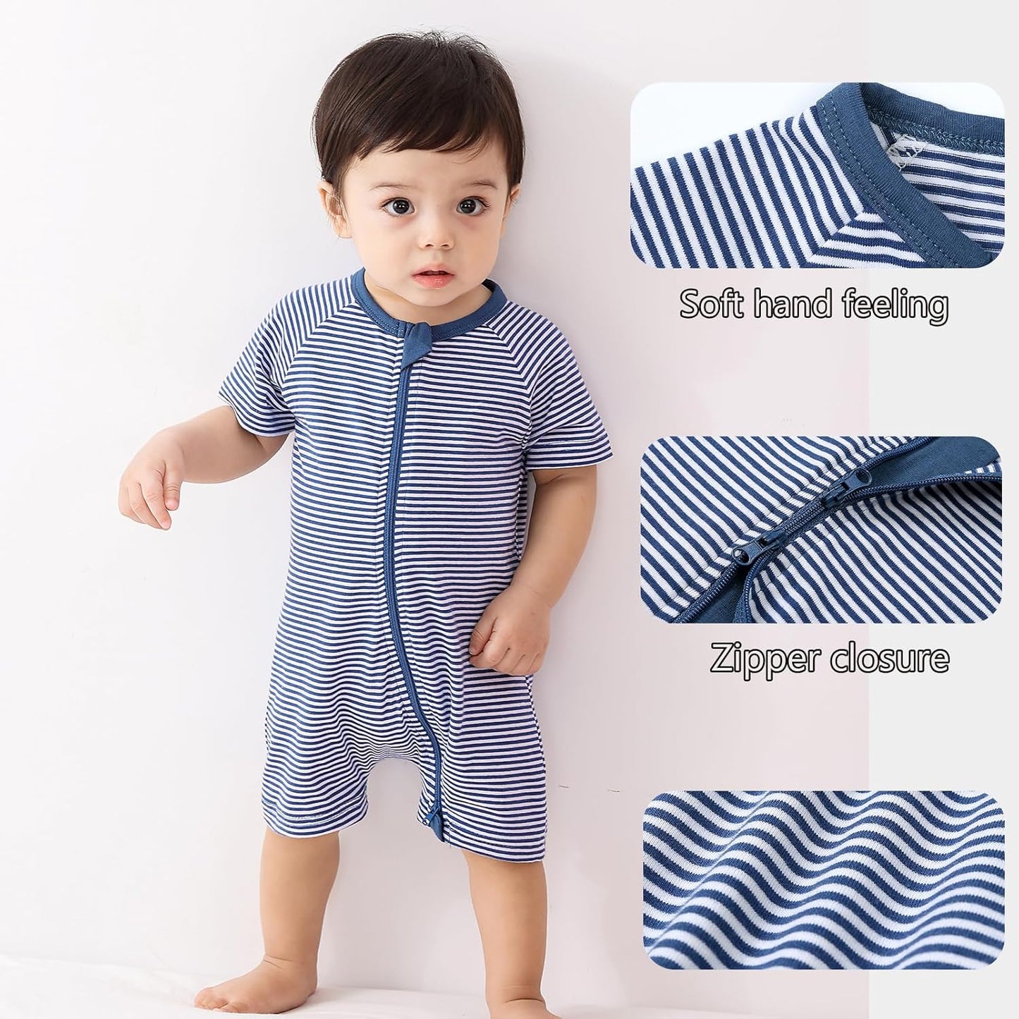 Feidoog Baby Boys 2Pack Rompers Summer Short Sleeve 2 Way Zipper One-Piece Romper Jumpsuit Sleep