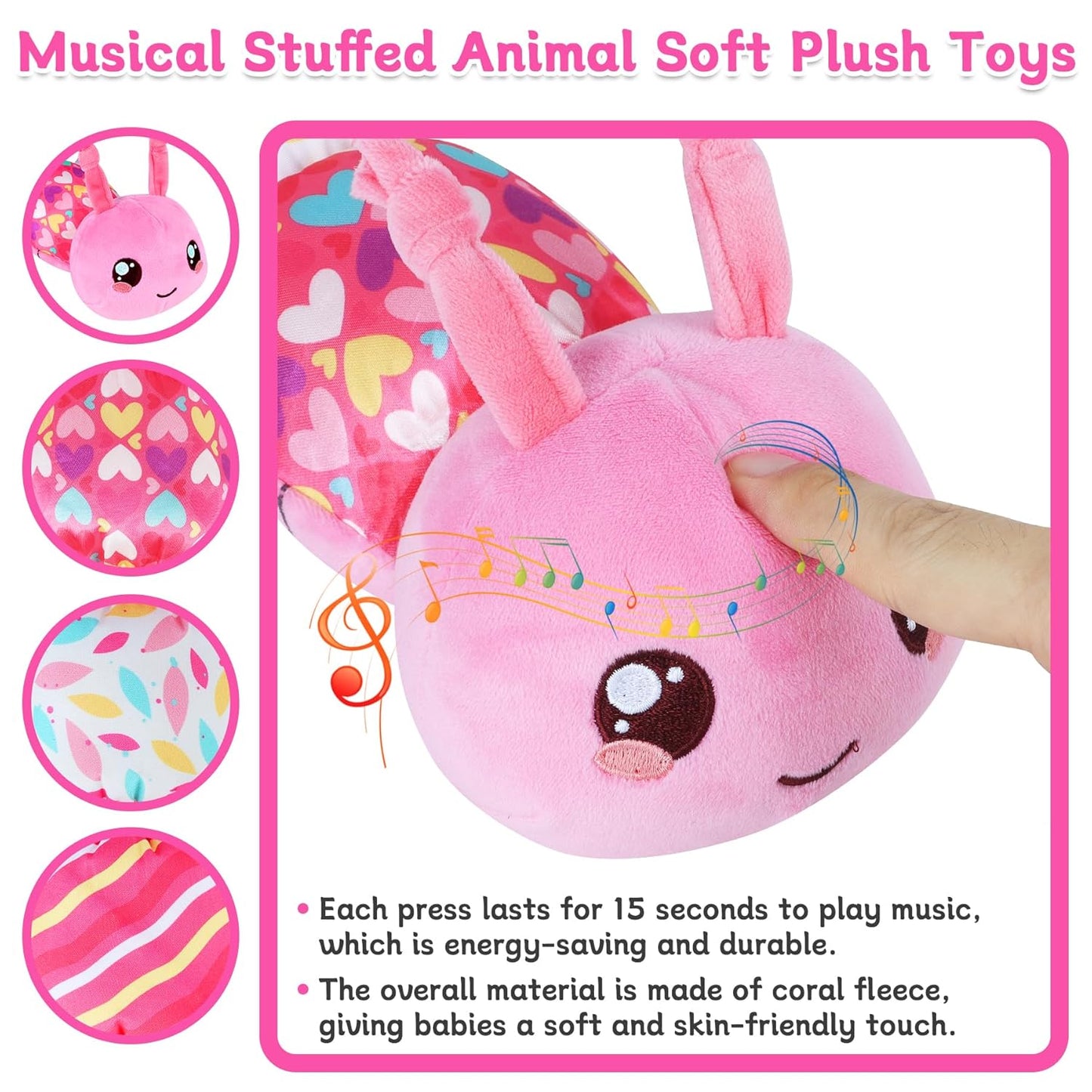 Baby Girls Toys 6-12 Months - Infant 6-in-1 Sensory Music Animal Stuffed Caterpillar Toy with