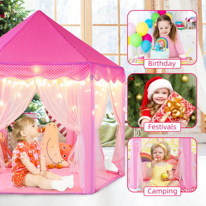Monobeach Princess Tent Girls Large Playhouse Kids Castle Play Tent with Star Lights Toy for