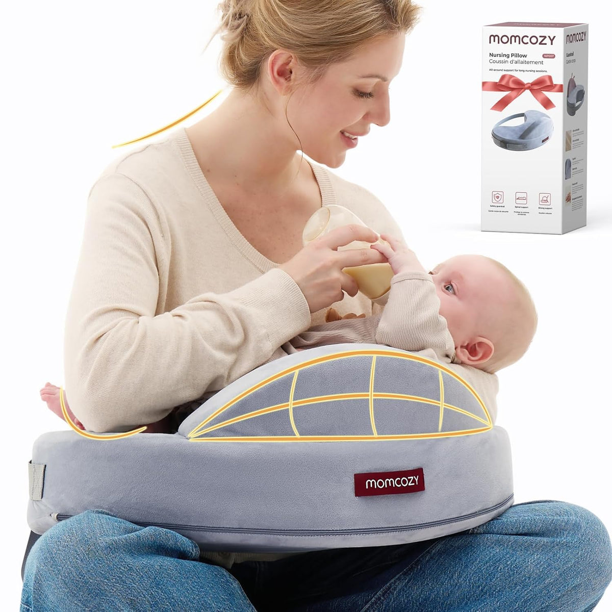 Momcozy Exclusive Memory Foam Nursing Pillow - Pioneering Safety Fence-Plus Size Breastfeeding