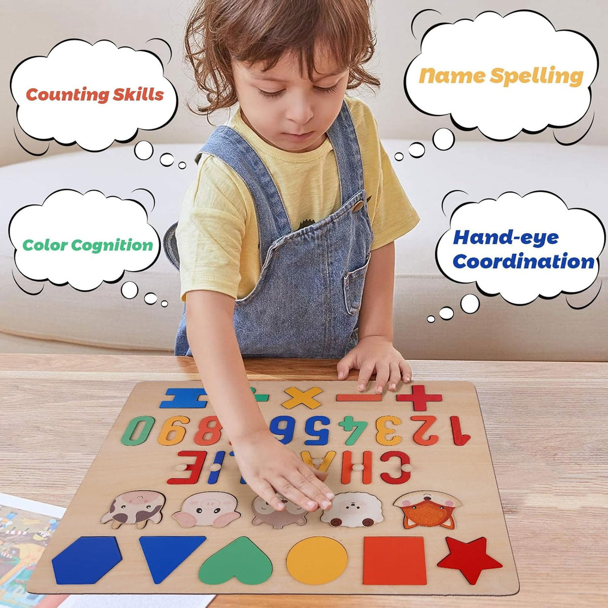 Personalized Name Puzzle for Toddlers 1-3 Wooden Alphabet Shape Number Blocks Personalized Baby
