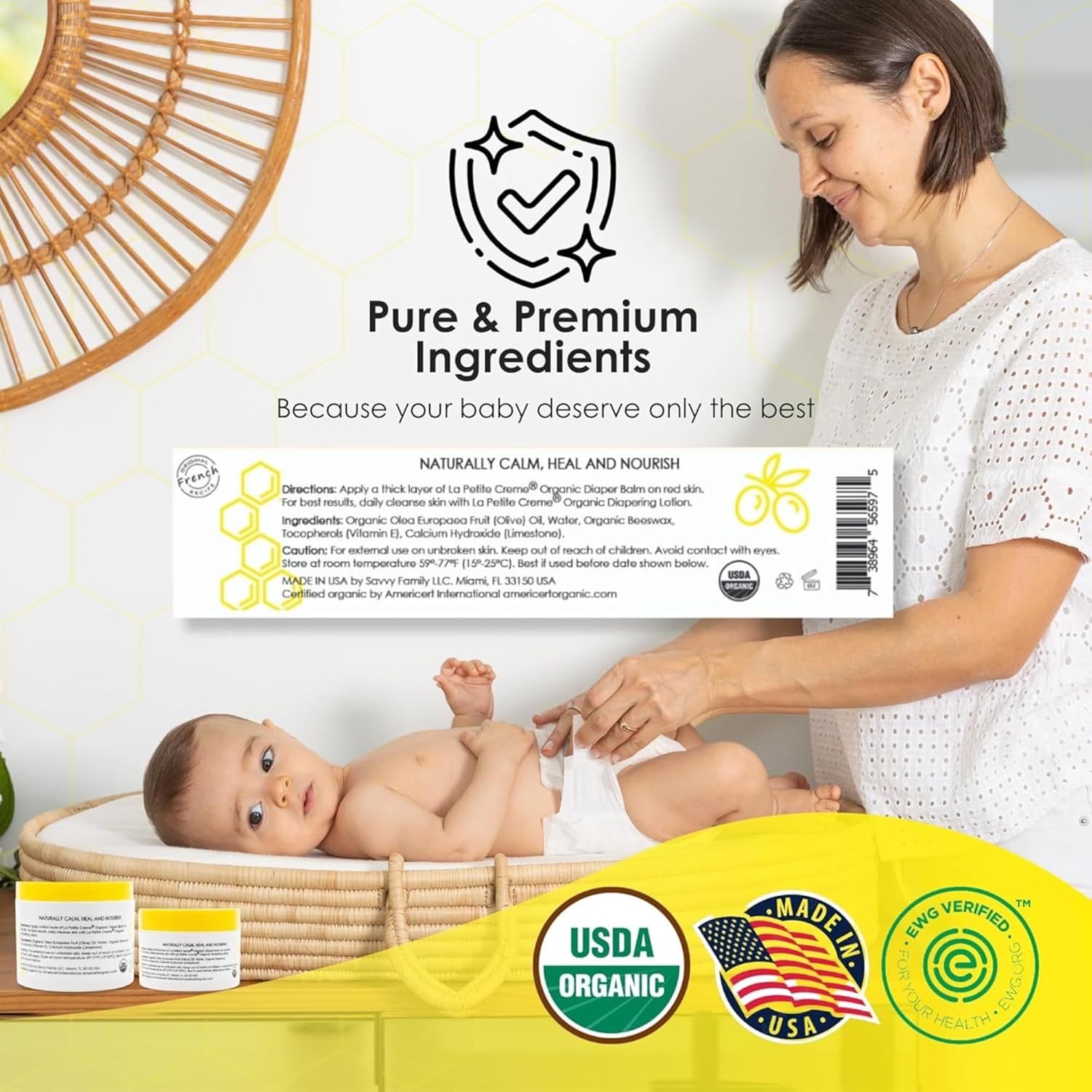 La Petite Creme French Organic Diaper Balm (1 oz) - Healing & Nourishing Diaper Cream - Gentle &