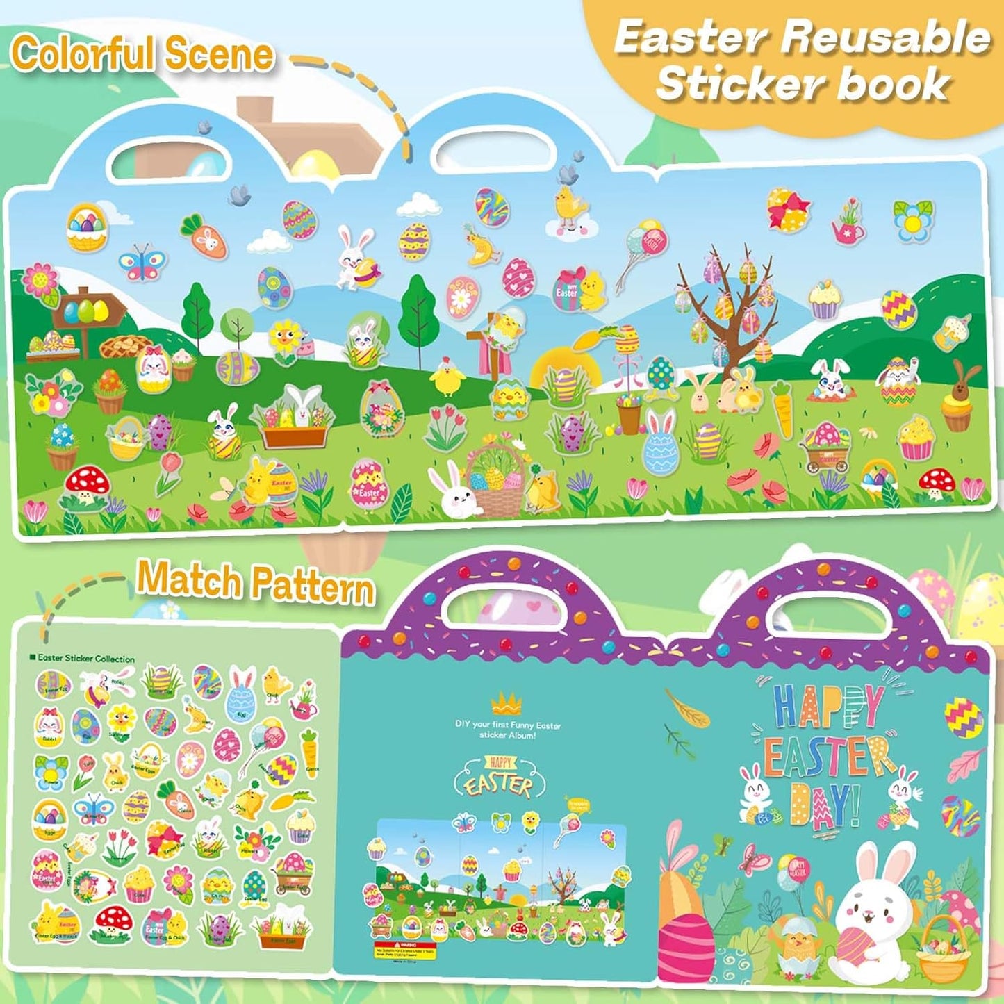Easter Reusable Sticker Books for Toddlers 1-3, Easter Stickers for Kids, Sticker Book for Toddlers