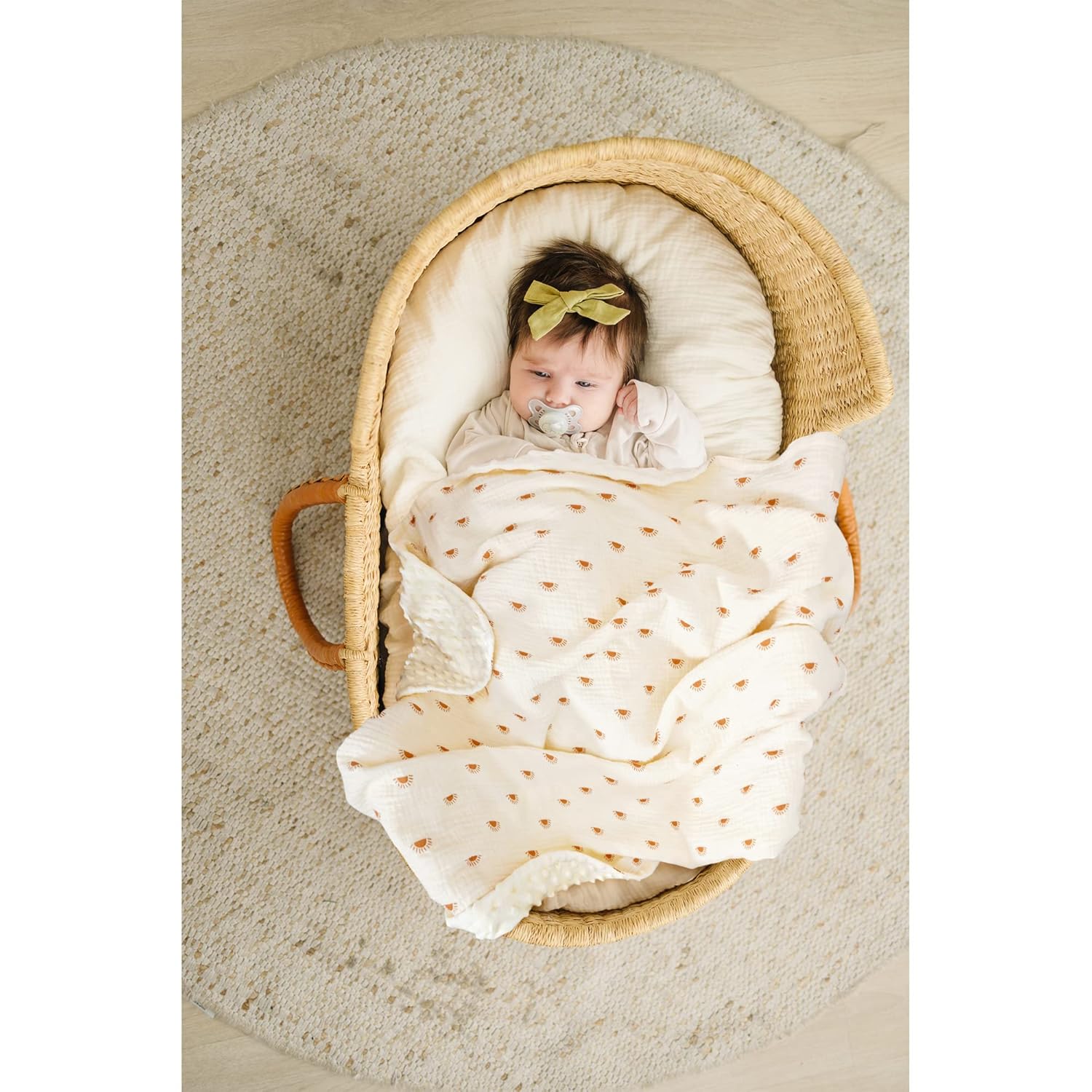 Konssy Baby Blankets for Unisex Boys Girls, Super Soft Nursery Minky Blankets with Muslin Cotton