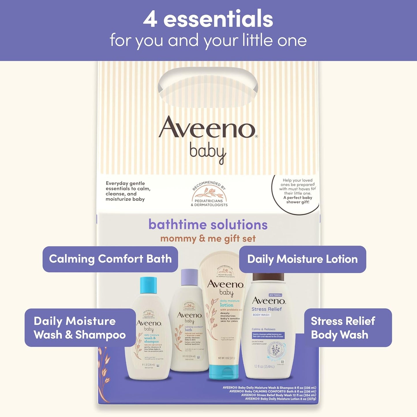 Aveeno Baby Bathtime Solutions Mommy & Me Gift Set, Baby Wash & Shampoo, Calming Bath, Daily