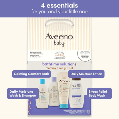 Aveeno Baby Bathtime Solutions Mommy & Me Gift Set, Baby Wash & Shampoo, Calming Bath, Daily