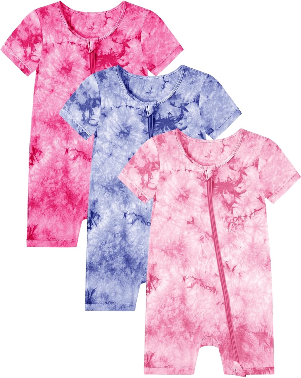 Jimonda Baby Girl Boys Rayon From Bamboo Pajamas 3 Pack Short Sleeve Footless Romper 2 Way Zipper