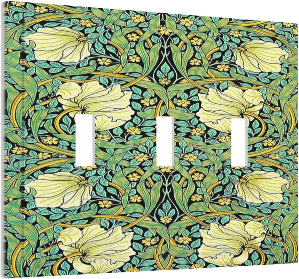 Decorative Switch Plates William Morris Vintage Floral Yellow Flowers Green Leaf 3 Gang Wall Plate
