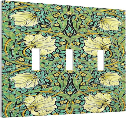 Decorative Switch Plates William Morris Vintage Floral Yellow Flowers Green Leaf 3 Gang Wall Plate