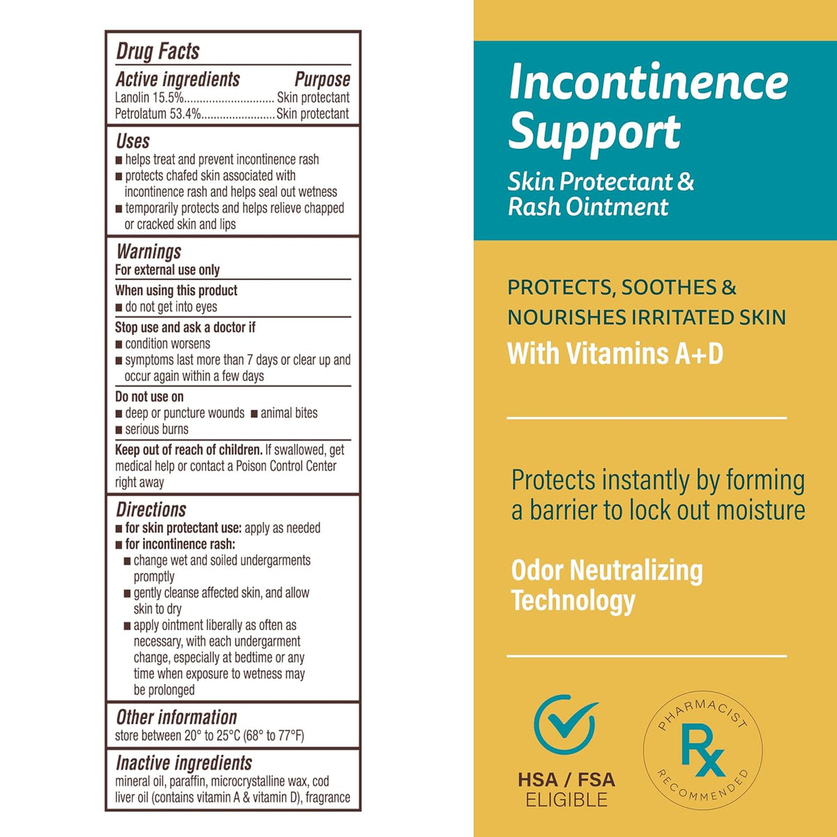 A+D Incontinence Support Skin Protectant & Rash Ointment – Treats & Prevents Incontinence Rash